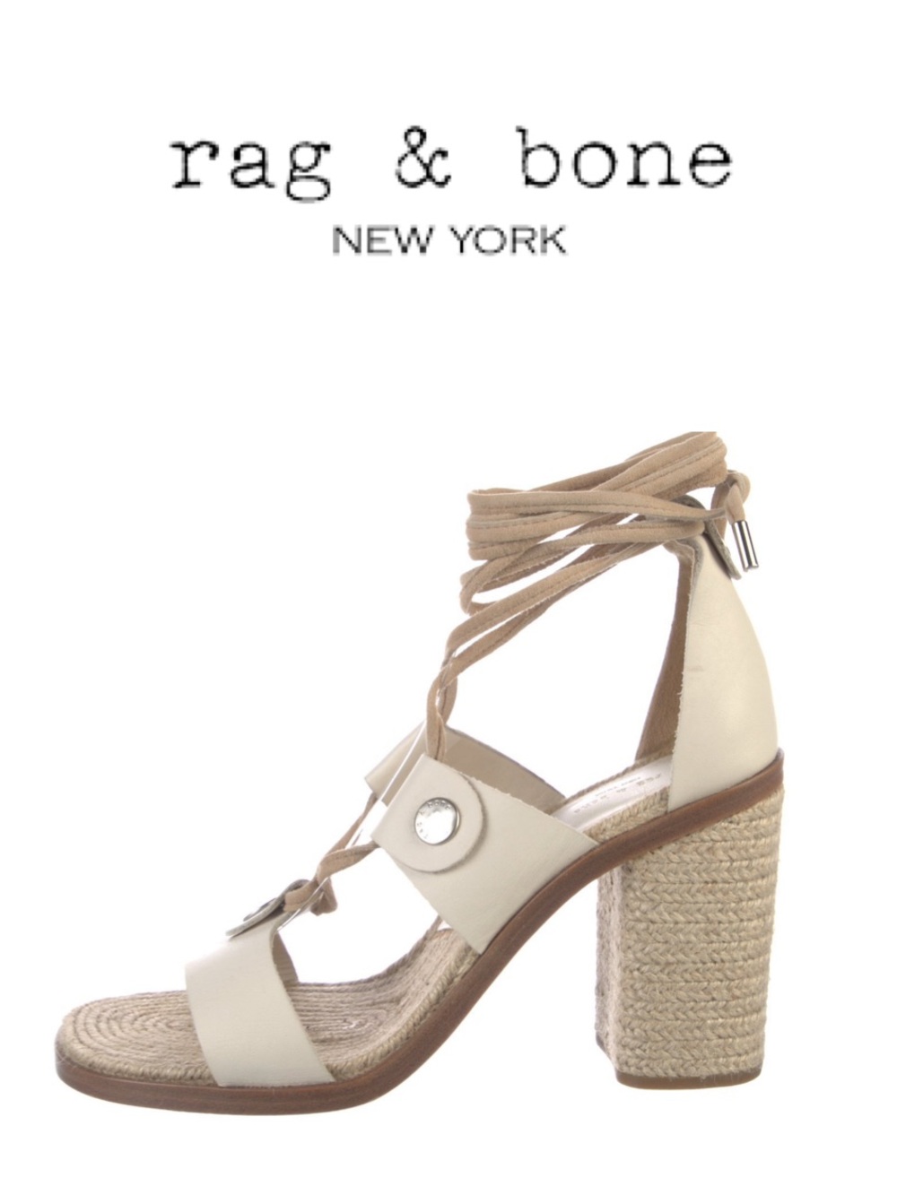 NWOT rag & bone Cream and Tan Espadrille Block Heel Leather Gladiator Sandals